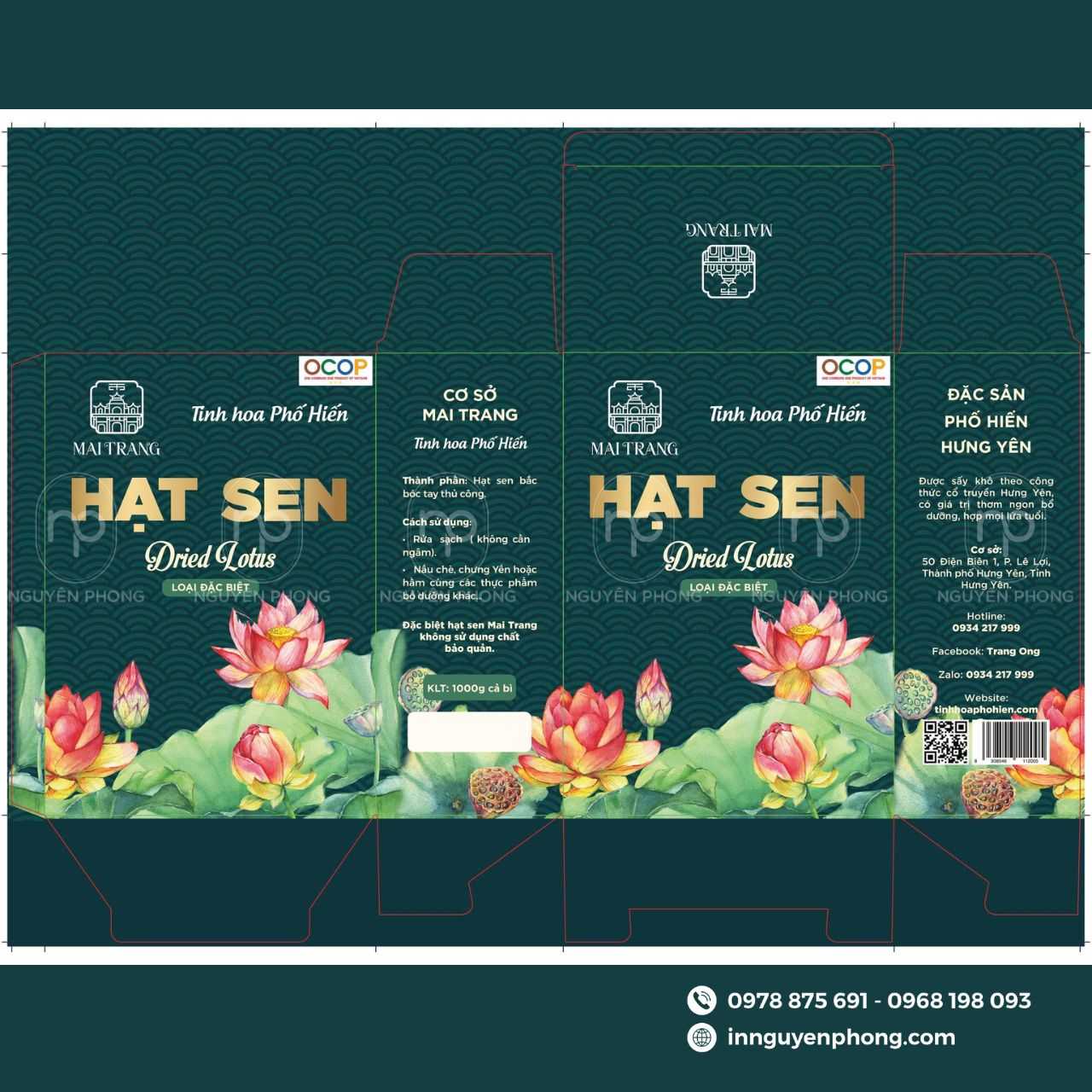 Quy cách in hộp đựng hạt sen sấy 